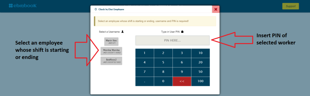 EPOS Clock in clock out employee