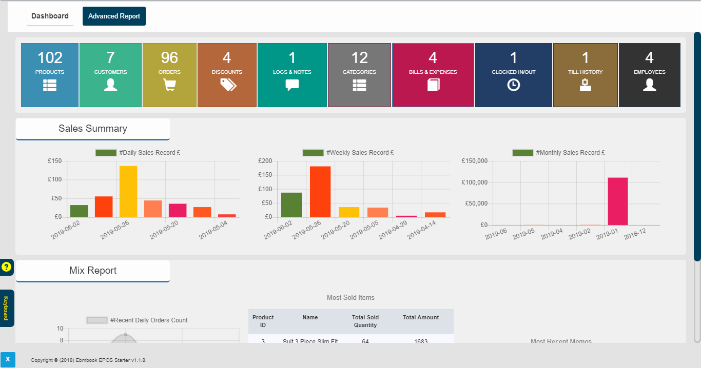 new POS dashboard